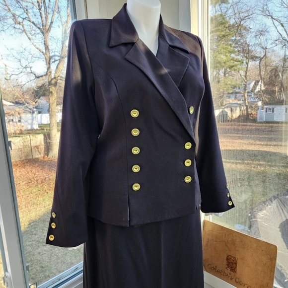 Monroe & Main Black Double Breasted Gold Button Maxi Pencil Skirt Suit - Picture 15 of 16